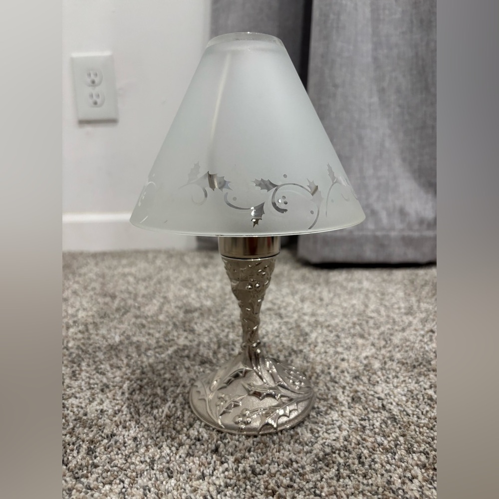 Lenox Holiday Time Frosted White Glass Lantern with Silver Decorative Base